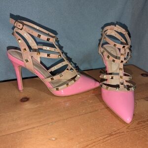 Catherine Malandrino Pink and Tan Studded Heels